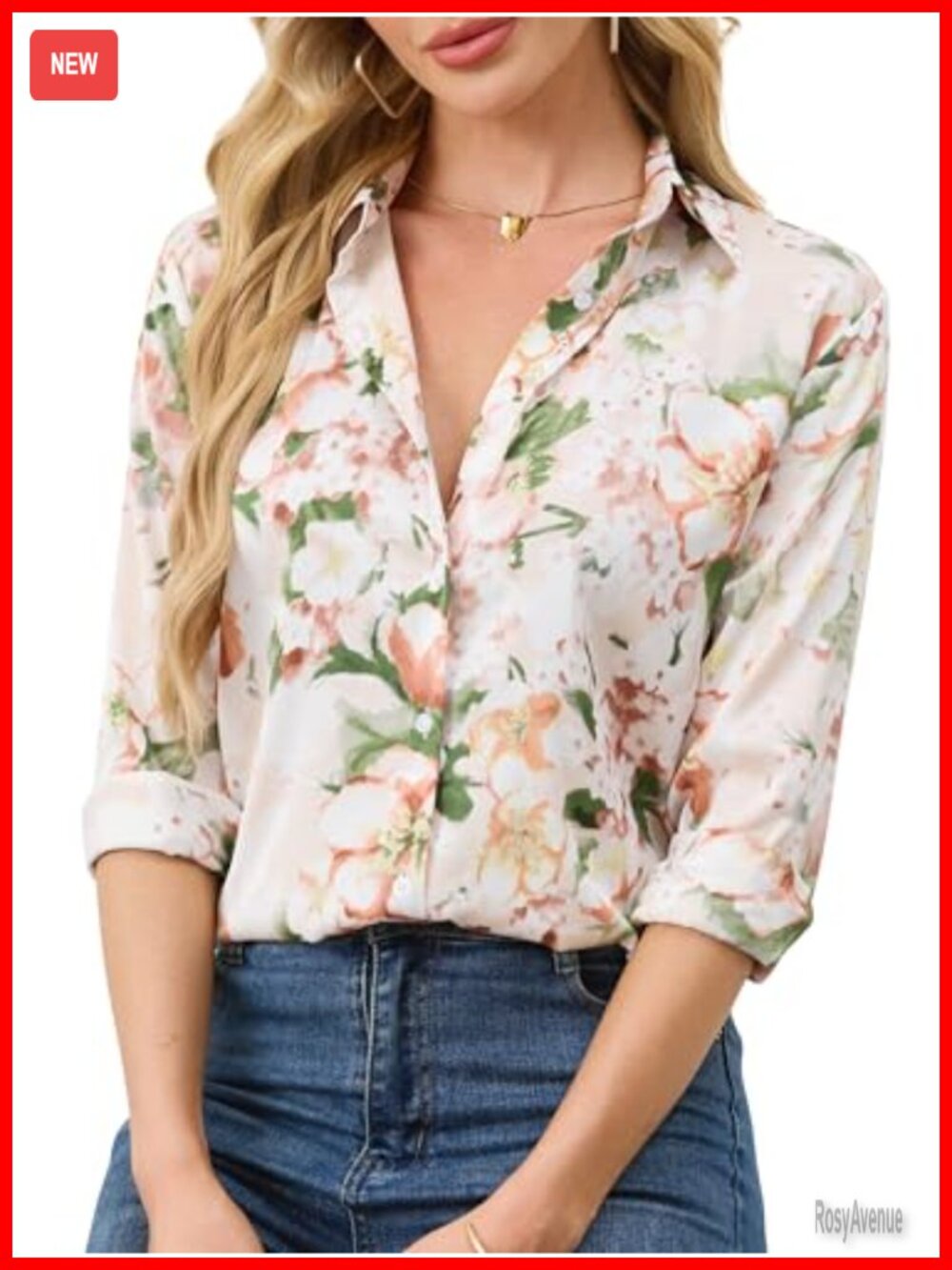 Wrinkle-Resistant Silky Women Printed Button Down Shirt Long Sleeve